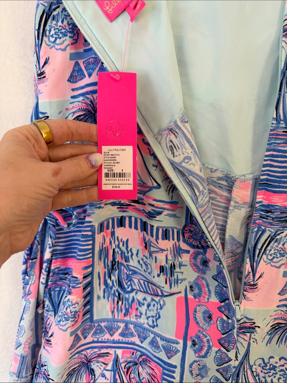 Lilly Pulitzer Size 8 Sahar Romper Dress Whisper Blue Yeah Buoy Boats NWT $168 - Picture 9 of 9